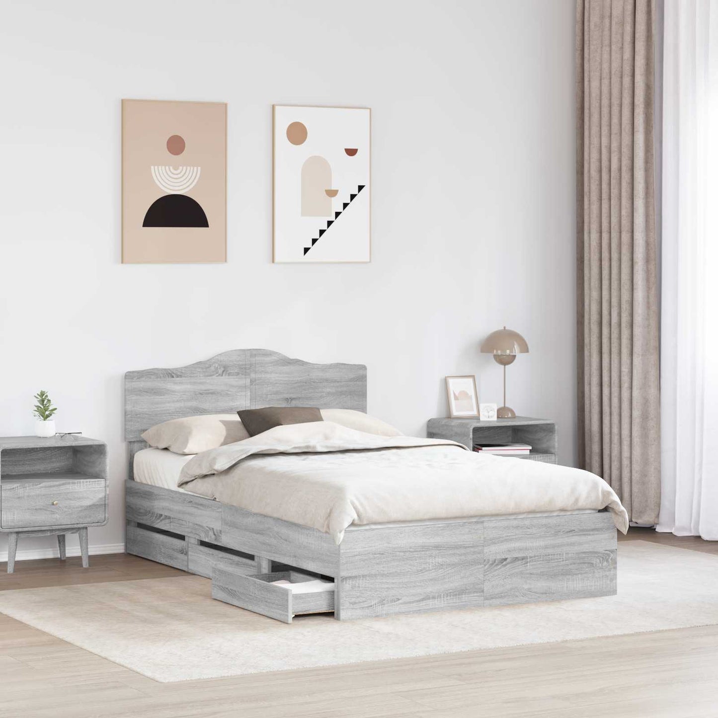 vidaXL Bettrahmen Graues Sonoma 120 x 200 cm Ingenieurs Holz