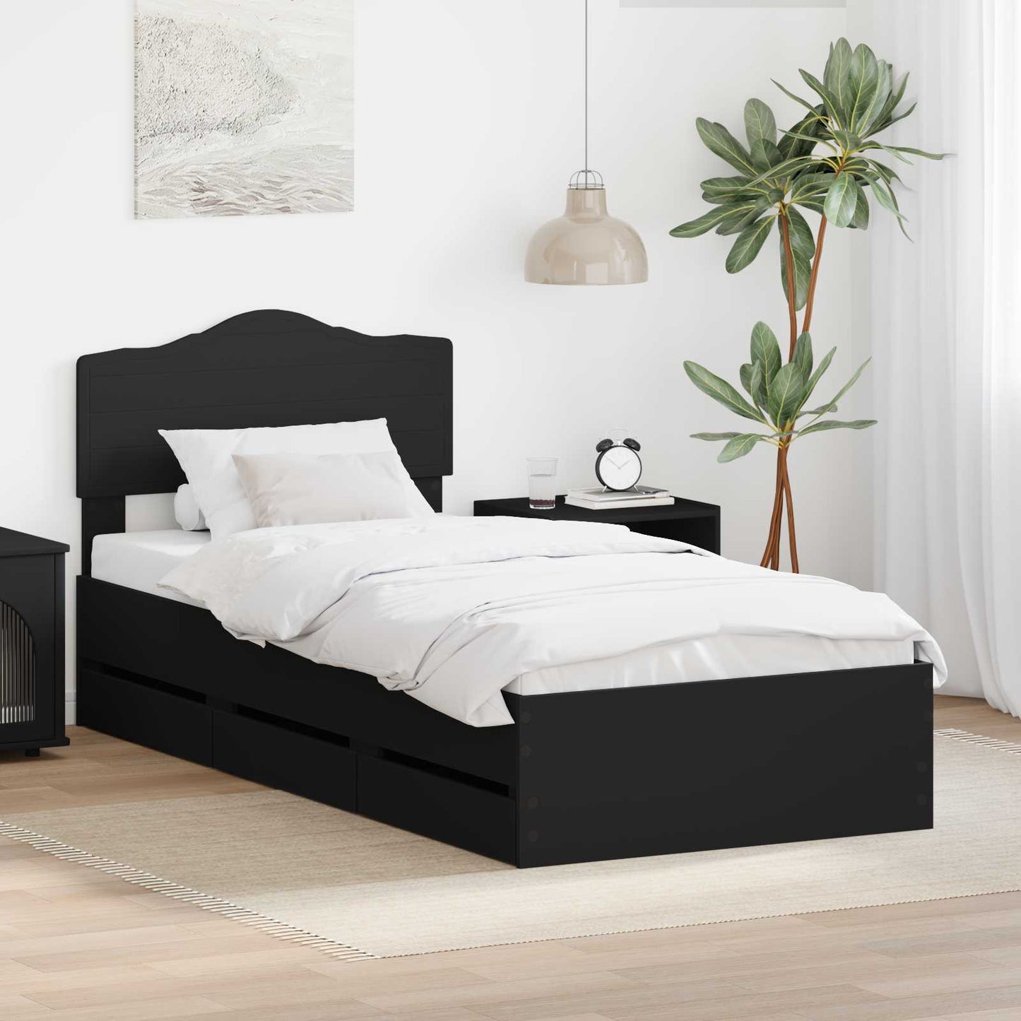 vidaXL Bettrahmen mit Schubladen Schwarz 90 x 190 cm Ingenieurs Holz