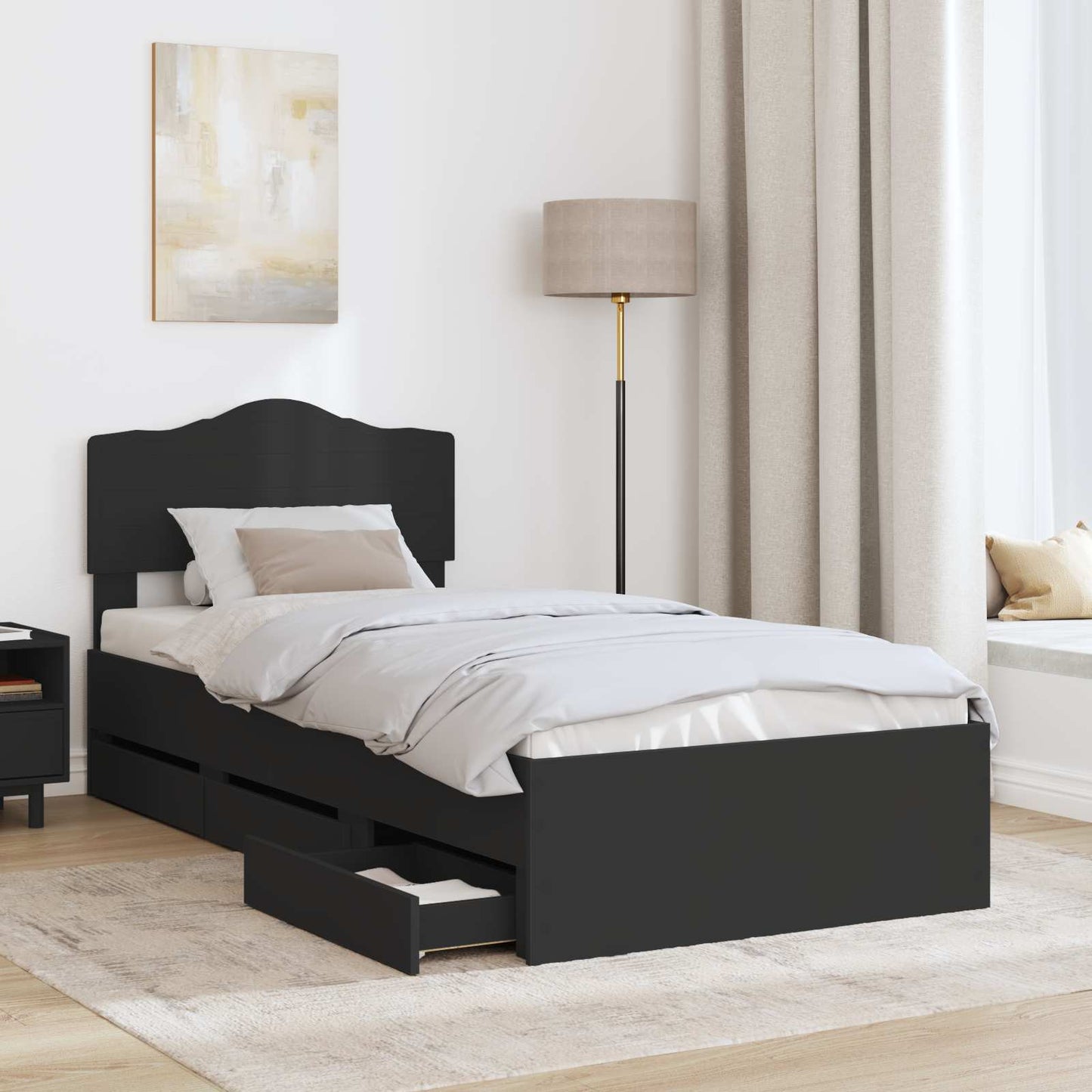 vidaXL Bettrahmen mit Schubladen Schwarz 90 x 200 cm Ingenieurs Holz
