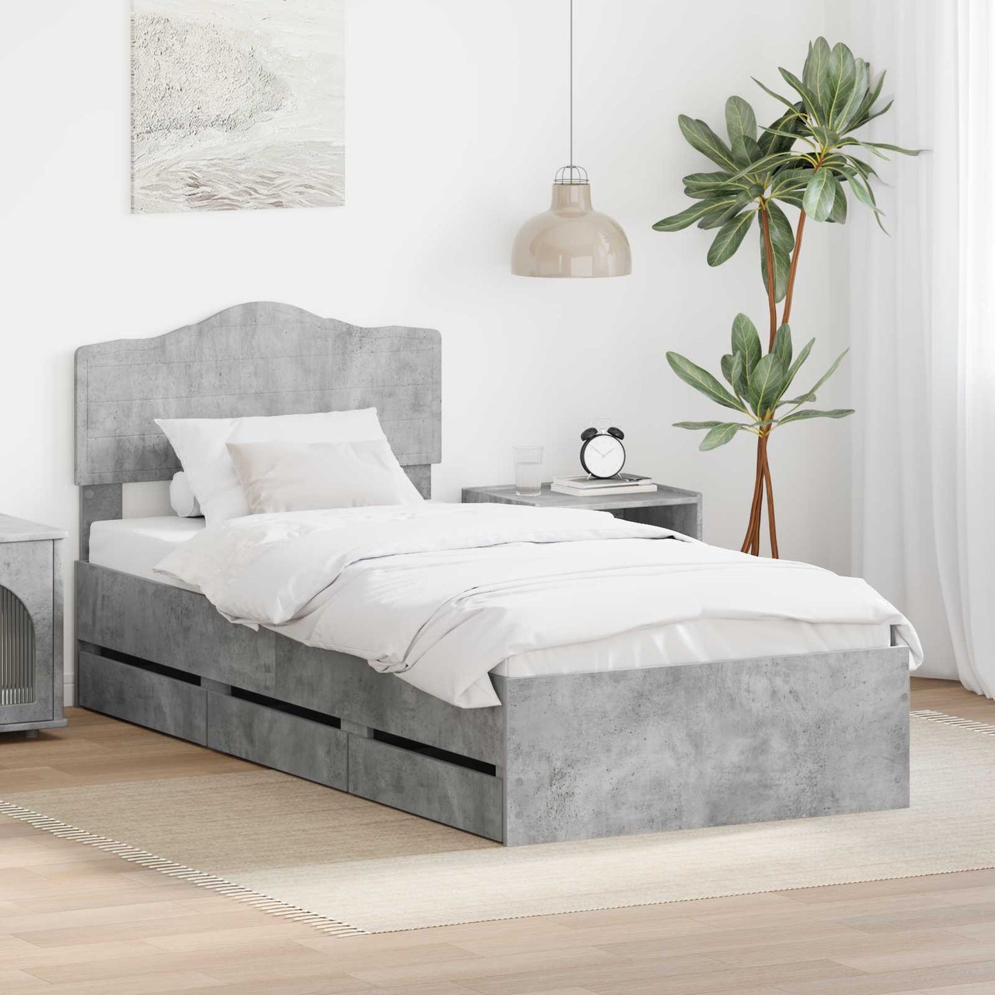 vidaXL Bettrahmen mit Kopfteil Beton Grau 90 x 200 cm Ingenieurs Holz