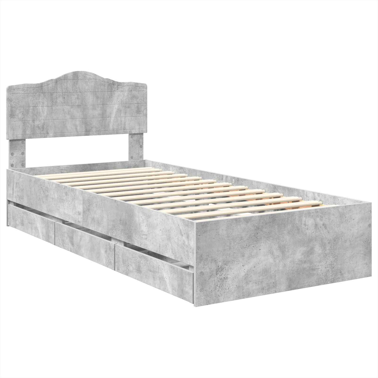vidaXL Bettrahmen mit Kopfteil Beton Grau 90 x 200 cm Ingenieurs Holz