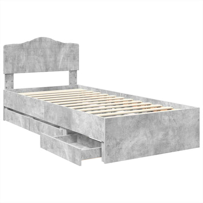 vidaXL Bettrahmen mit Kopfteil Beton Grau 90 x 200 cm Ingenieurs Holz