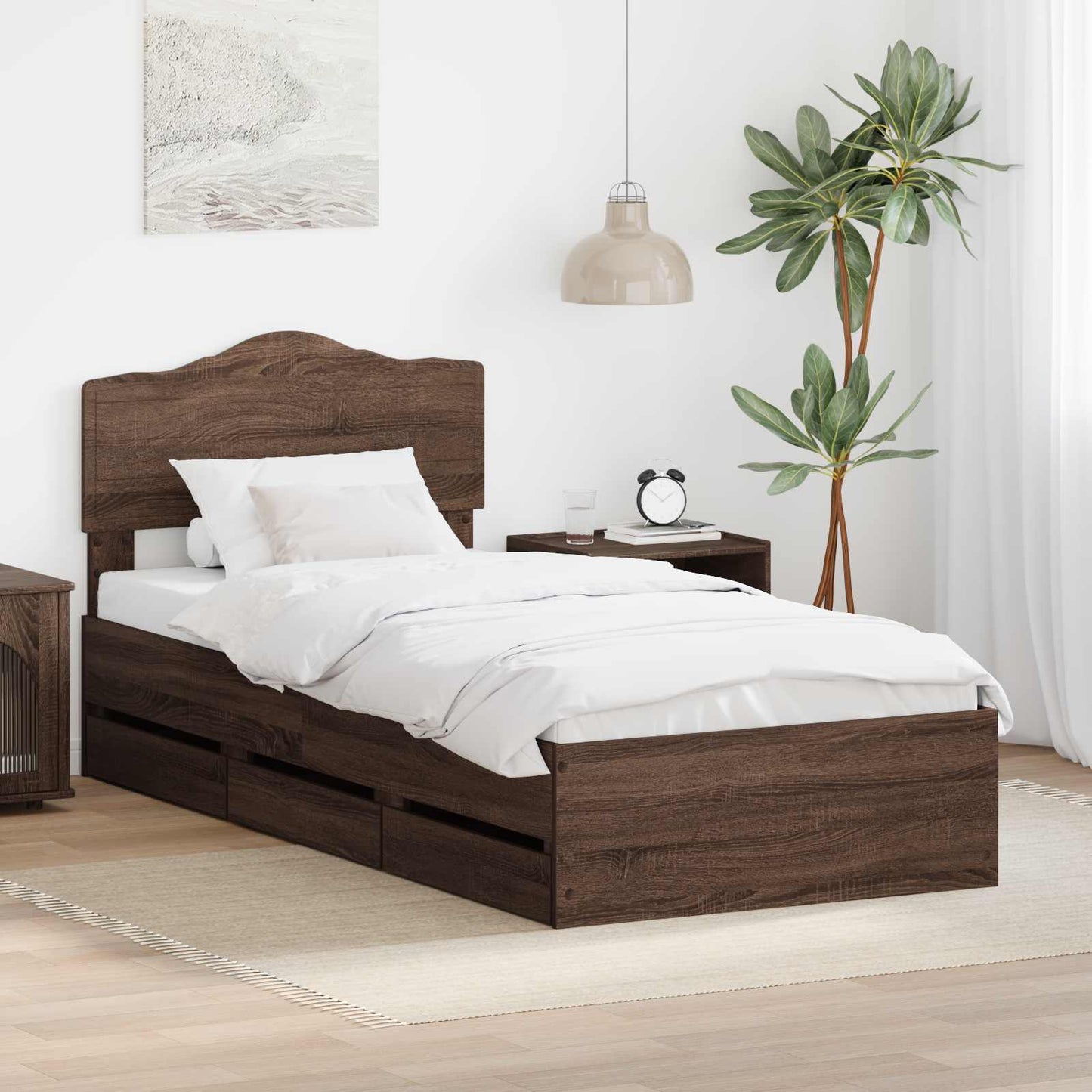 vidaXL Bettrahmen Braun Eichen-Optik 90 x 200 cm Ingenieurs Holz