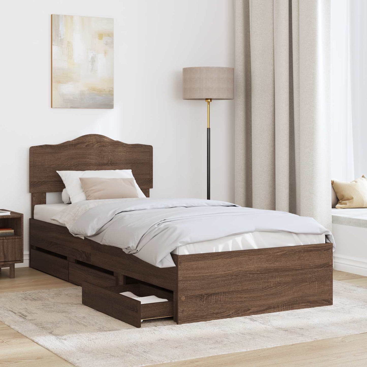 vidaXL Bettrahmen Braun Eichen-Optik 90 x 200 cm Ingenieurs Holz