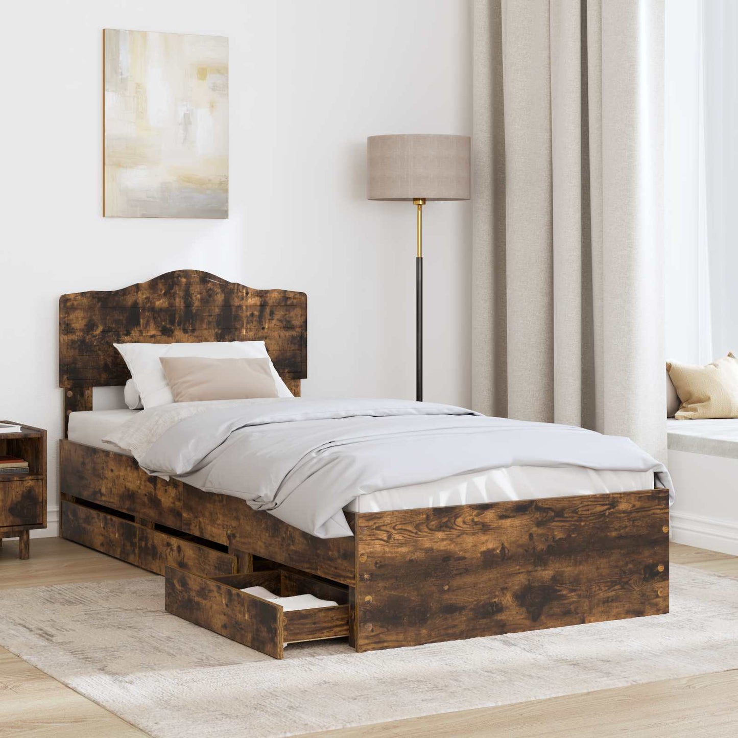 vidaXL Bettrahmen Geräucherte Eiche 75 x 190 cm Ingenieurs Holz