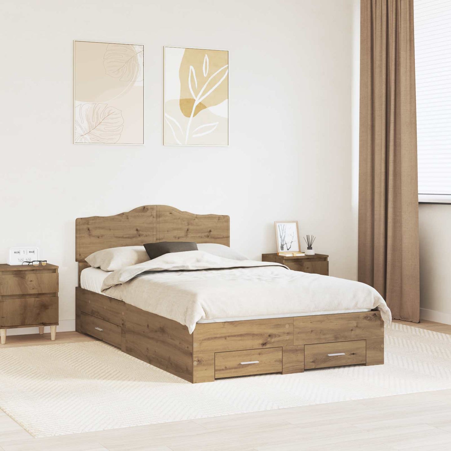 vidaXL Bettrahmen Artisan-Eiche 135 x 190 cm Holzwerkstoff