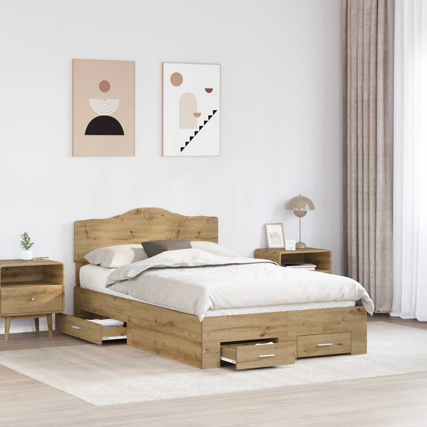 vidaXL Bettrahmen Artisan-Eiche 135 x 190 cm Holzwerkstoff