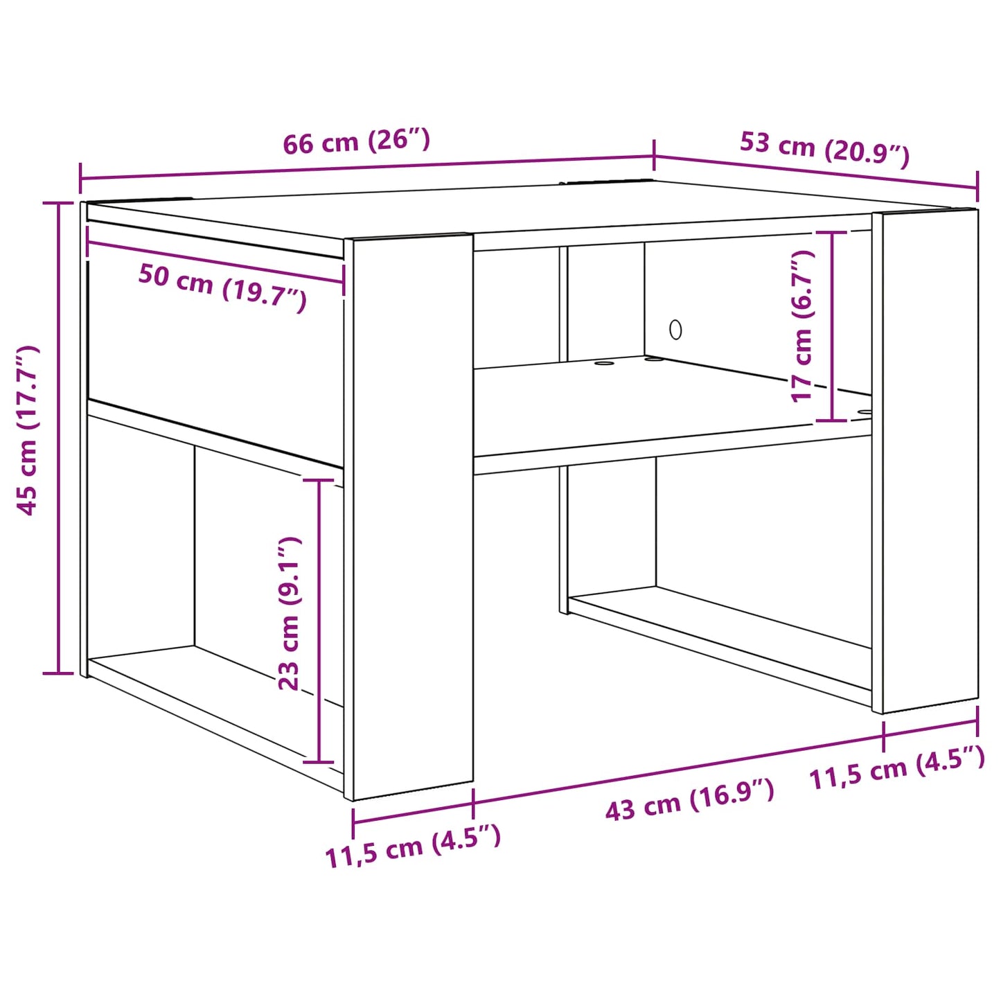 Couchtisch Artisan-Eiche 66 x 53 x 45 cm Holzwerkstoff