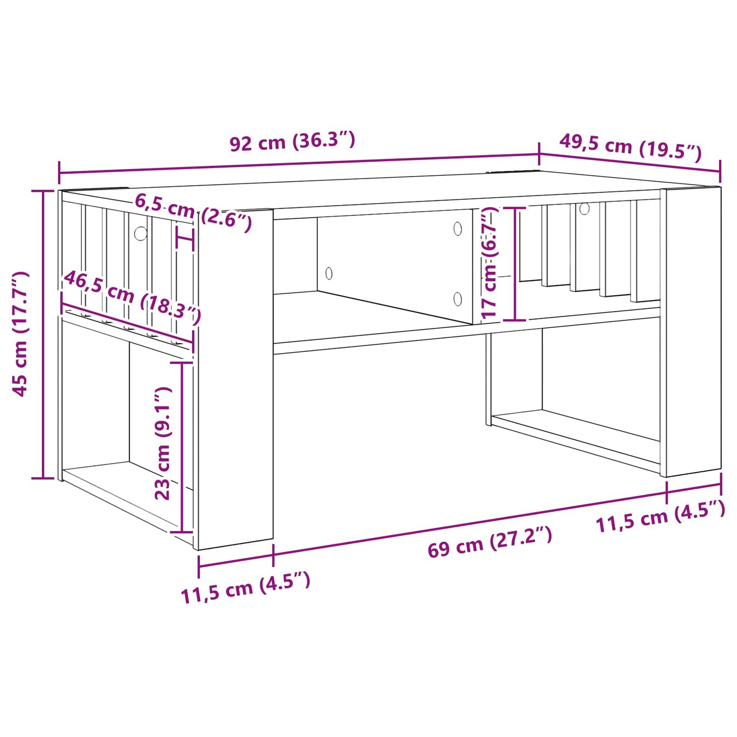 vidaXL Couchtisch Schwarz Eichen-Optik 92 x 49,5 x 45 cm Holzwerkstoff