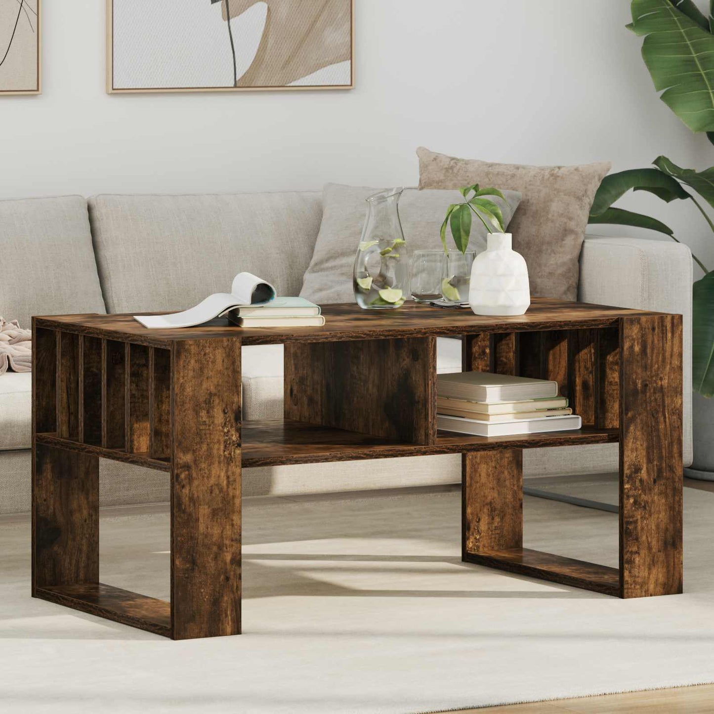 vidaXL Couchtisch Geräucherte Eiche 92 x 49,5 x 45 cm Holzwerkstoff
