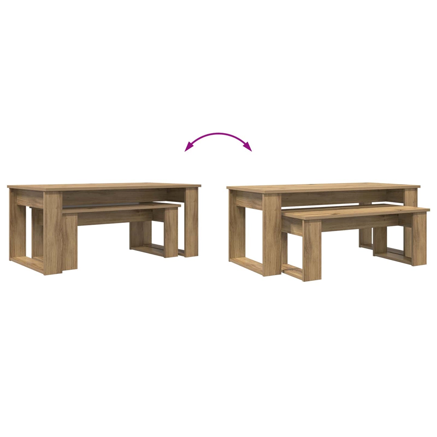 vidaXL Kaffeetisch Set 2 pcs Artisan-Eiche Holzwerkstoff