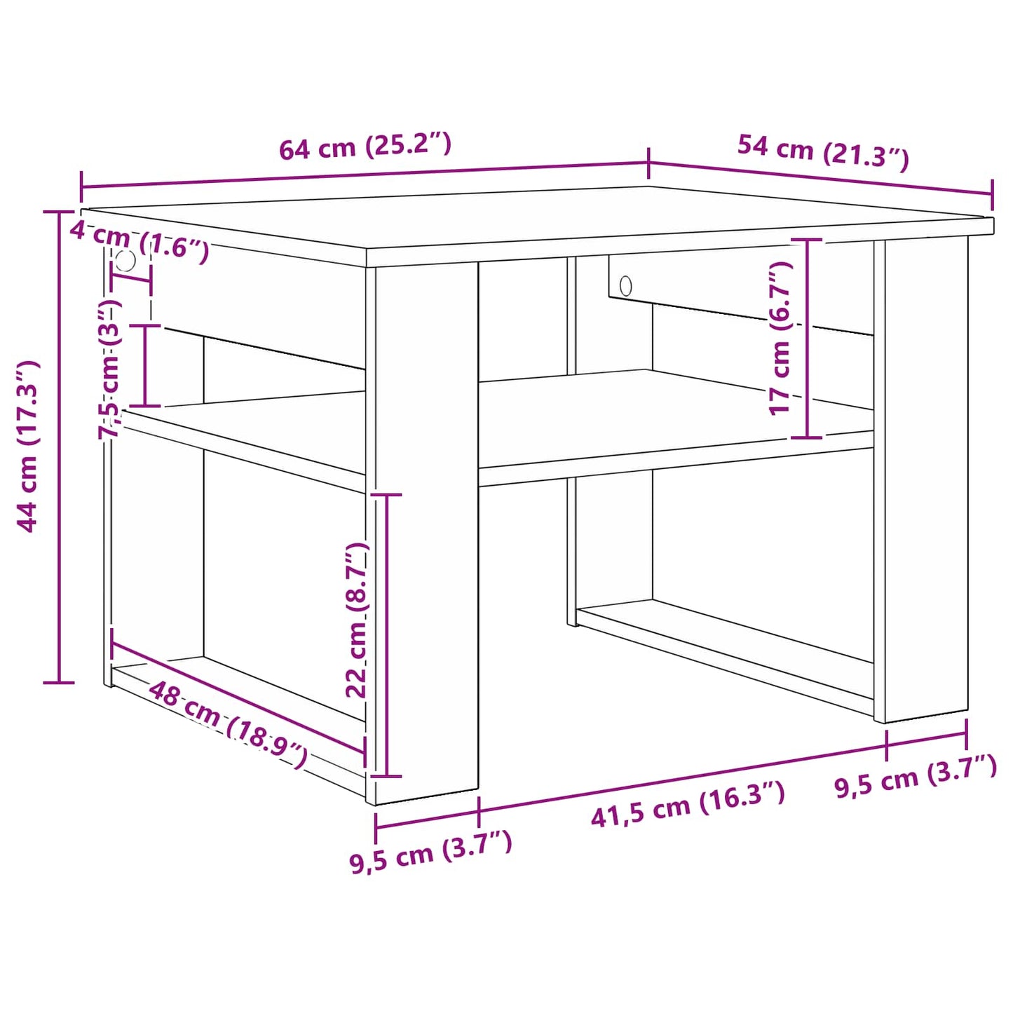 vidaXL Couchtisch Schwarz Eichen-Optik 64 x 54 x 44 cm Holzwerkstoff