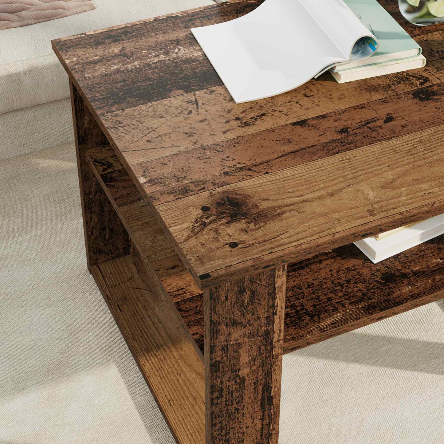 vidaXL Couchtisch mit Speicher Altholz 64 x 54 x 44 cm Holzwerkstoff