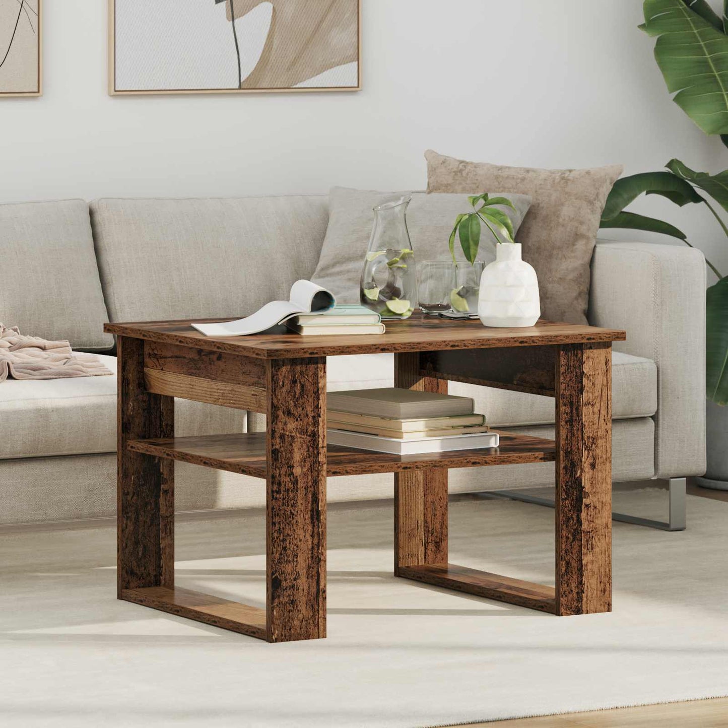 vidaXL Couchtisch mit Speicher Altholz 64 x 54 x 44 cm Holzwerkstoff