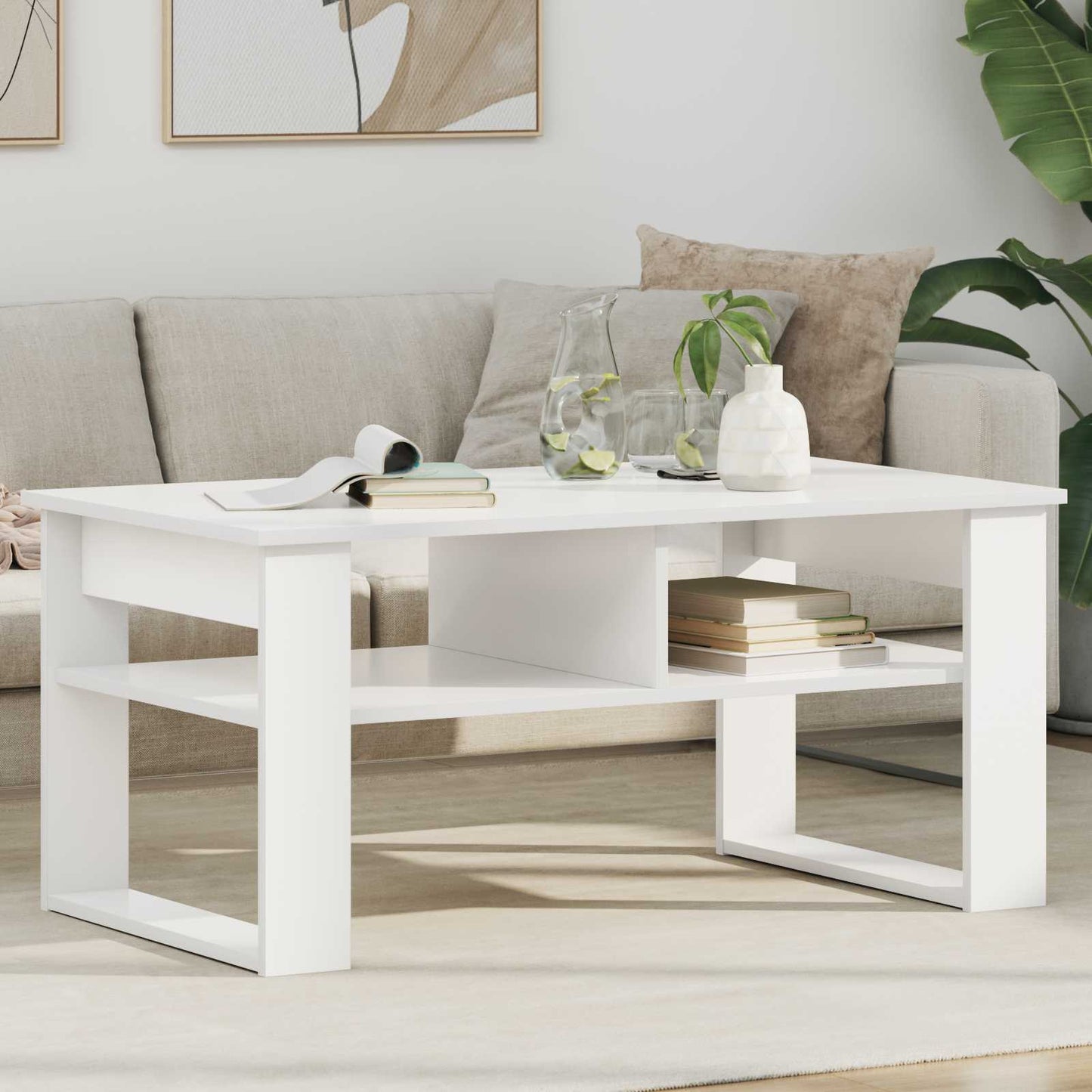 vidaXL Couchtisch mit Speicher Weiß 96 x 54 x 44 cm Holzwerkstoff