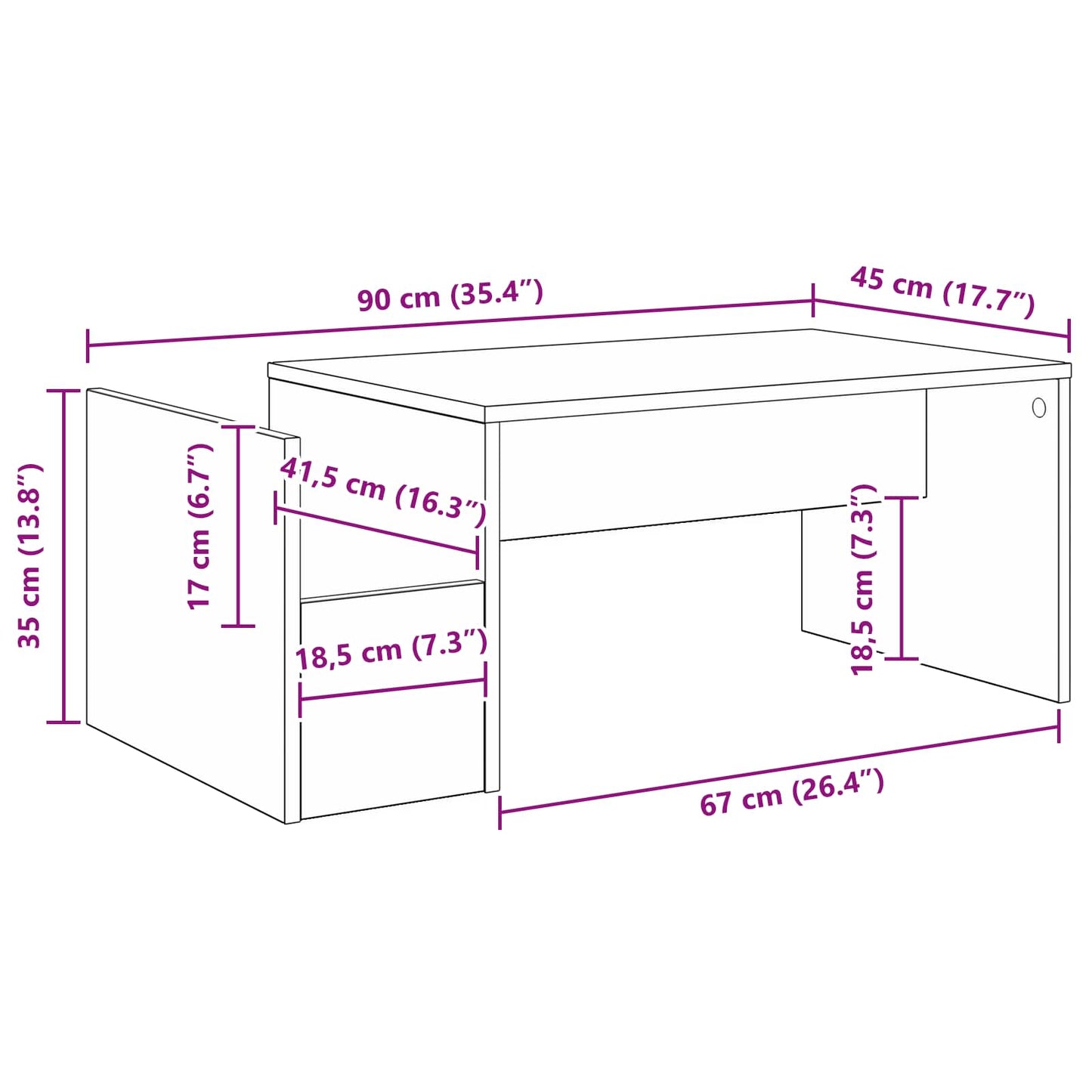 vidaXL Couchtisch Sonoma-Eiche 90 x 45 x 35 cm Holzwerkstoff