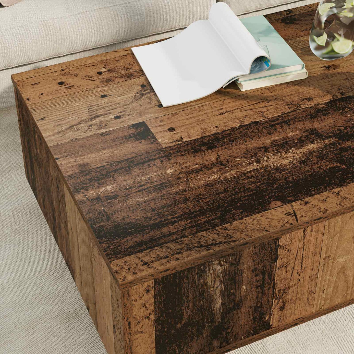 Couchtisch mit Schubladen Altholz 95 x 55 x 31 cm Holzwerkstoff