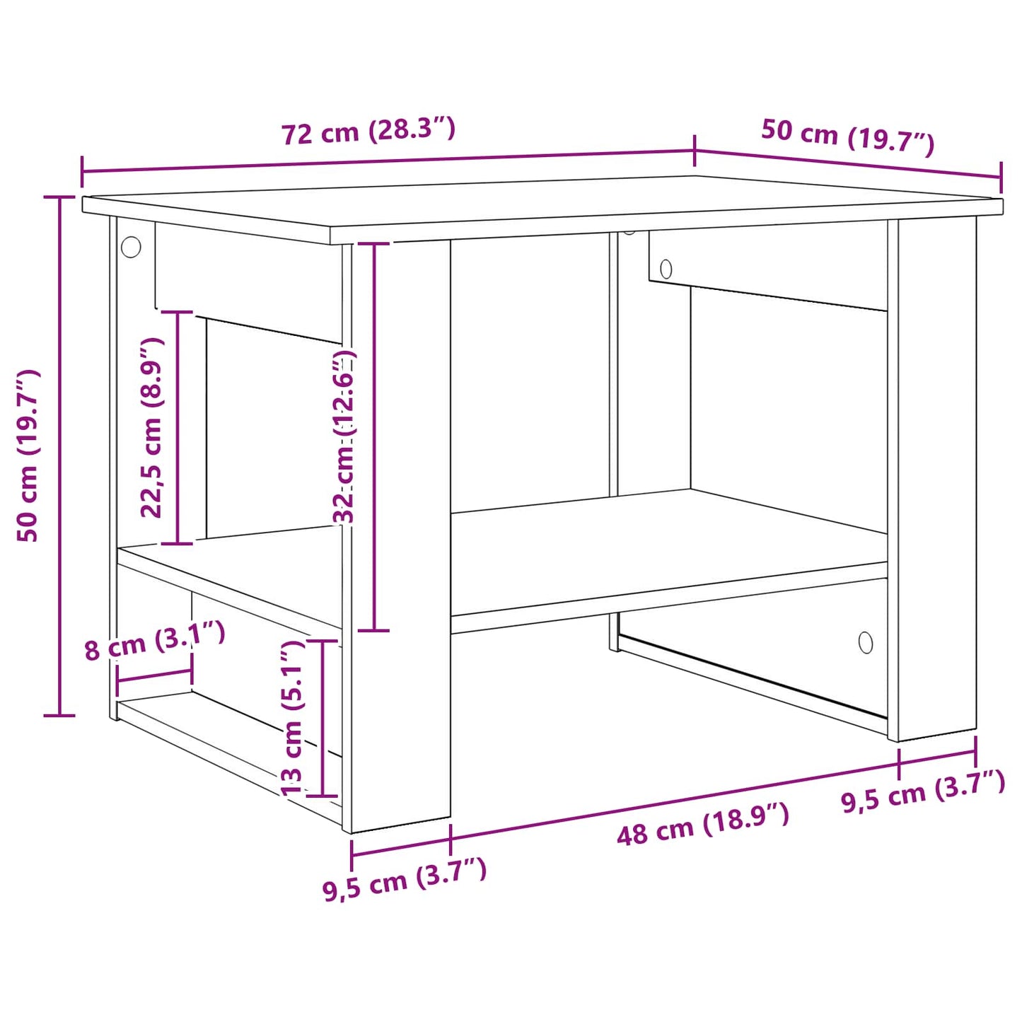vidaXL Couchtisch Altholz 72 x 50 x 50 cm Holzwerkstoff