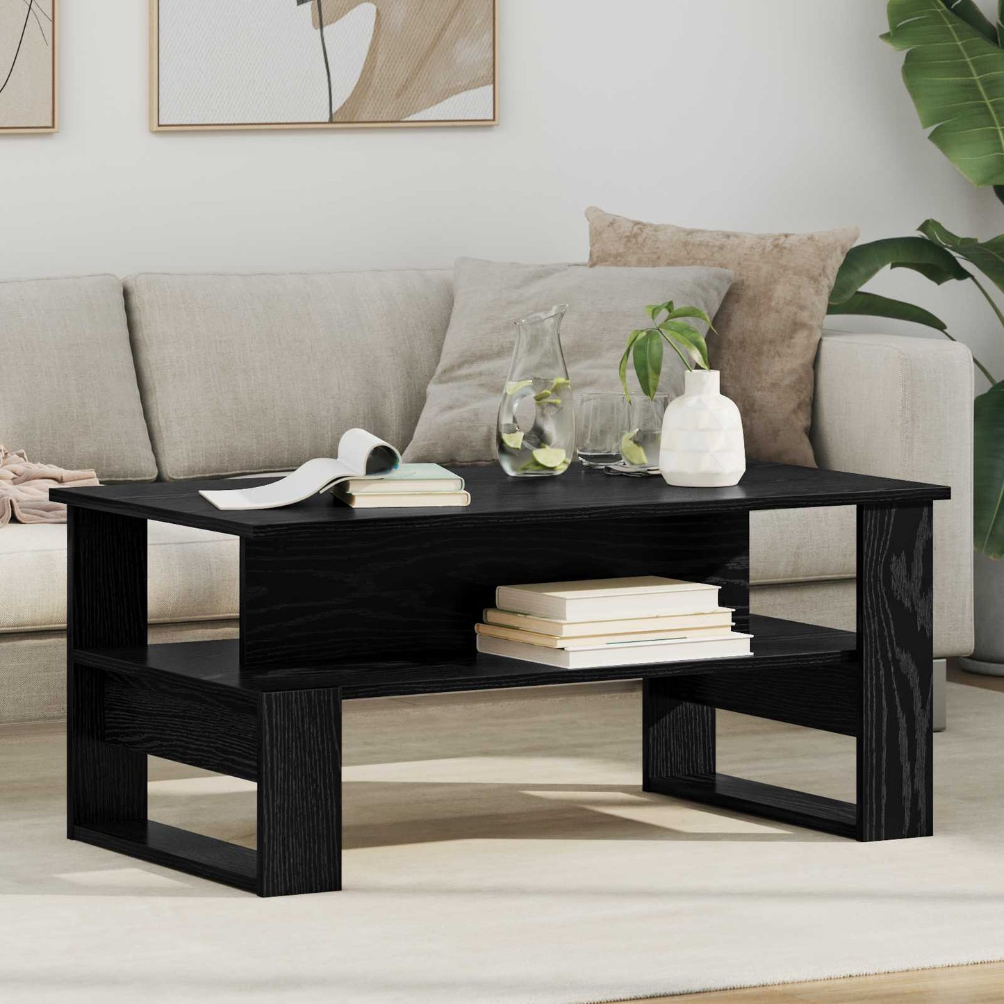 vidaXL Couchtisch Schwarz Eichen-Optik 90 x 50 x 40 cm Holzwerkstoff