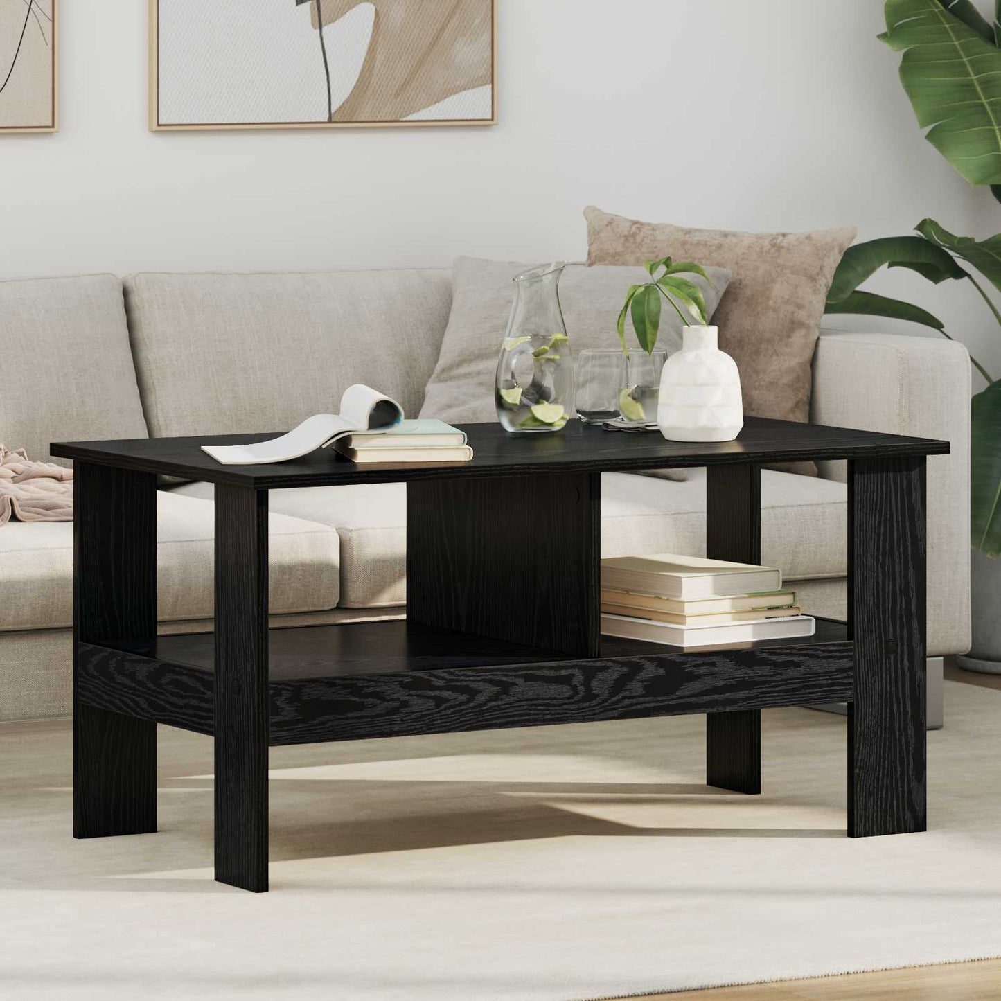 Couchtisch Schwarz Eichen-Optik 90 x 50 x 45 cm Holzwerkstoff