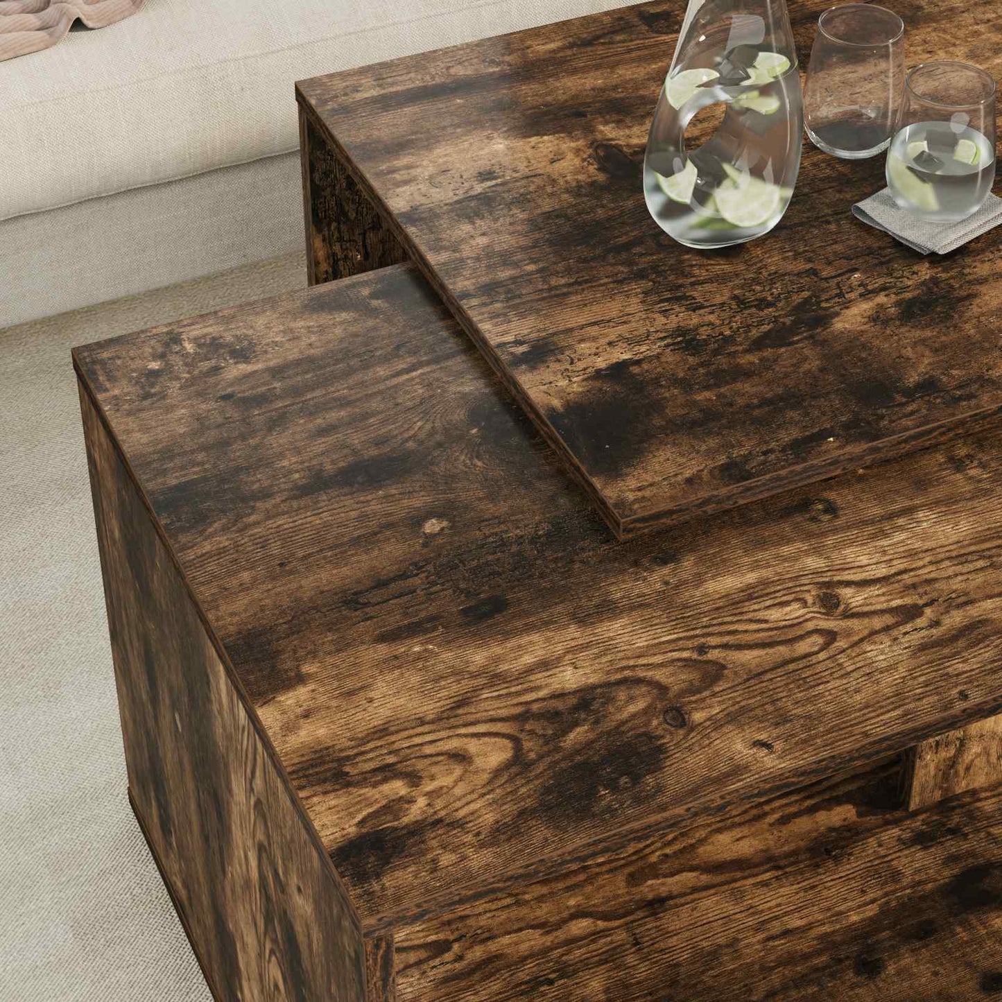 vidaXL Kaffeetisch Set 2 pcs Geräucherte Eiche Holzwerkstoff