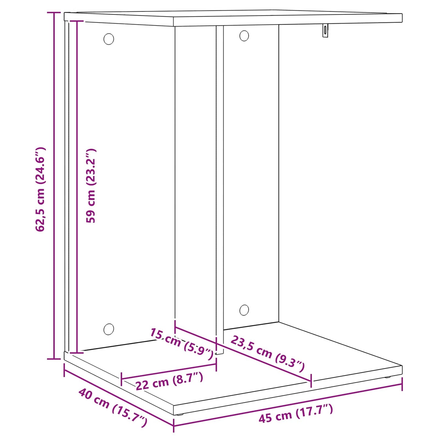 vidaXL Beistelltisch Sonoma-Eiche 45 x 40 x 62,5 cm Holzwerkstoff