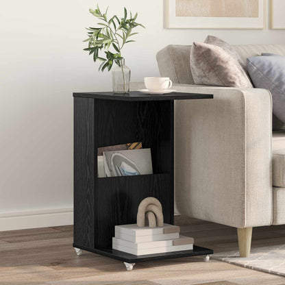 vidaXL Table d'appoint avec roue Noir aspect chêne 40 x 35 x 60 cm