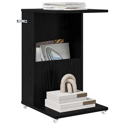 vidaXL Table d'appoint avec roue Noir aspect chêne 40 x 35 x 60 cm