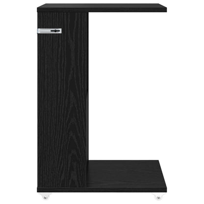 vidaXL Table d'appoint avec roue Noir aspect chêne 40 x 35 x 60 cm
