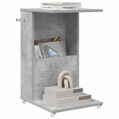 vidaXL Table d'appoint avec roue Béton Gris 40 x 35 x 60 cm Bois d'ingénierie