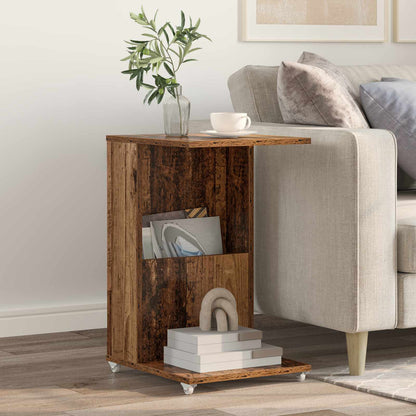 vidaXL Table d'appoint avec roue en bois de récupération 40 x 35 x 60 cm Bois d'ingénierie