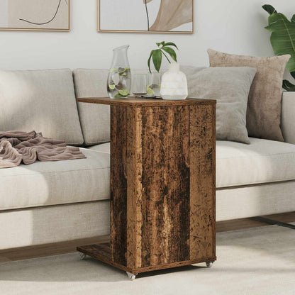 vidaXL Table d'appoint avec roue en bois de récupération 40 x 35 x 60 cm Bois d'ingénierie