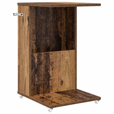 vidaXL Table d'appoint avec roue en bois de récupération 40 x 35 x 60 cm Bois d'ingénierie