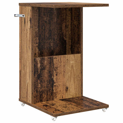 vidaXL Table d'appoint avec roue en bois de récupération 40 x 35 x 60 cm Bois d'ingénierie