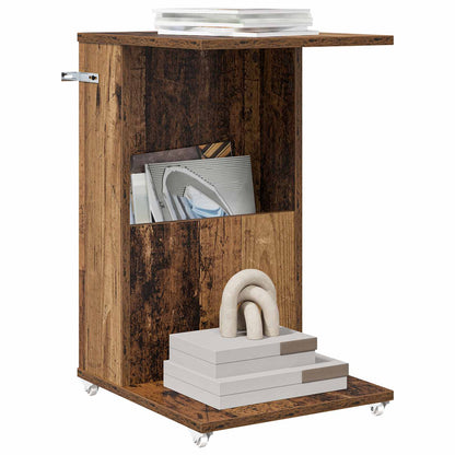 vidaXL Table d'appoint avec roue en bois de récupération 40 x 35 x 60 cm Bois d'ingénierie
