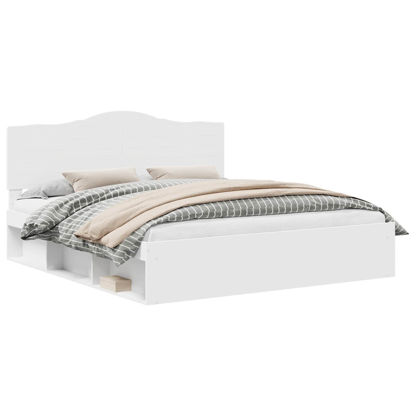 Bettrahmen mit Kopfteil Weiß 200 x 200 cm Massives Kiefernholz