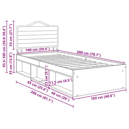 Bettrahmen Beton Grau 100 x 200 cm Massives Kiefernholz