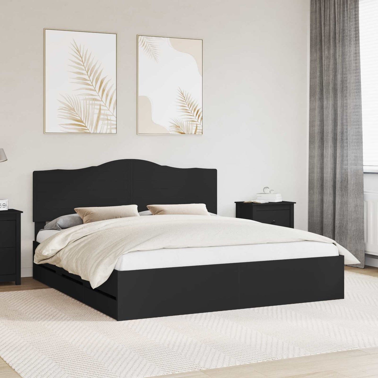 vidaXL Bettrahmen mit Schubladen Schwarz 200 x 200 cm Ingenieurs Holz