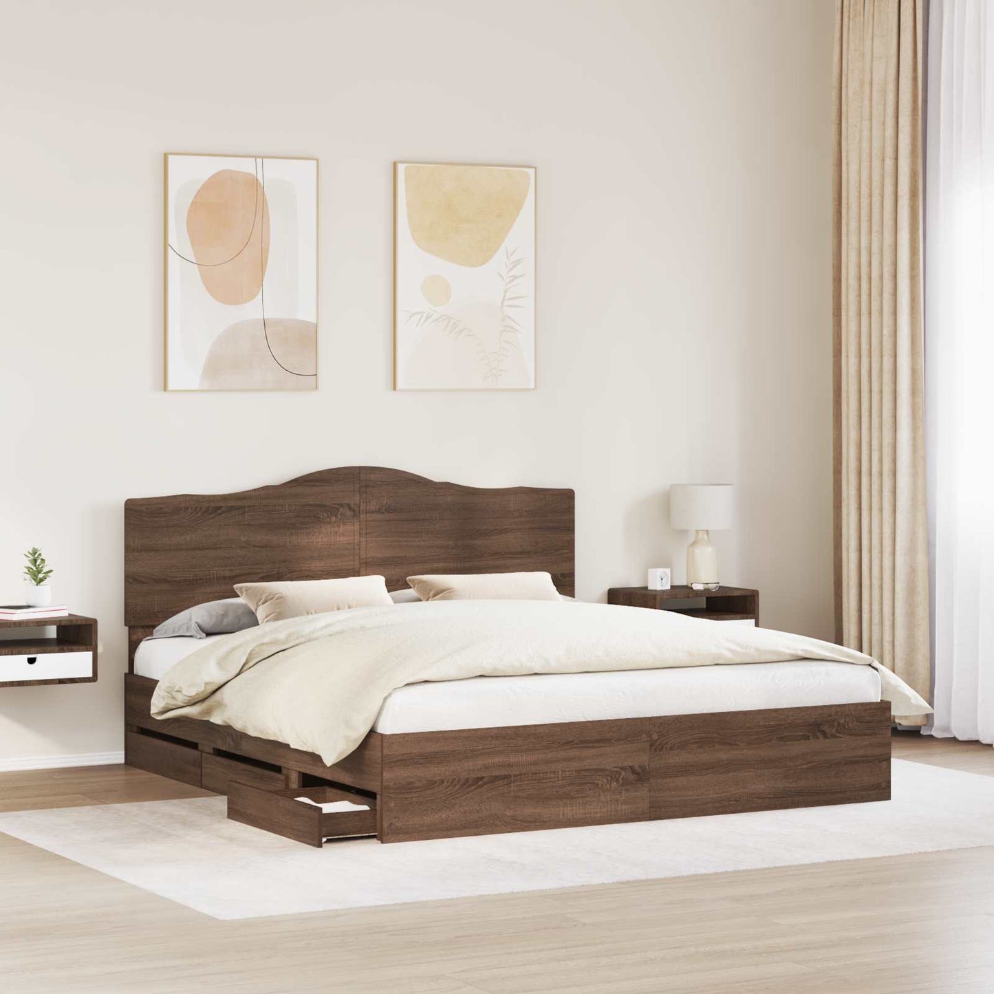 vidaXL Bettrahmen Braun Eichen-Optik 200 x 200 cm Ingenieurs Holz