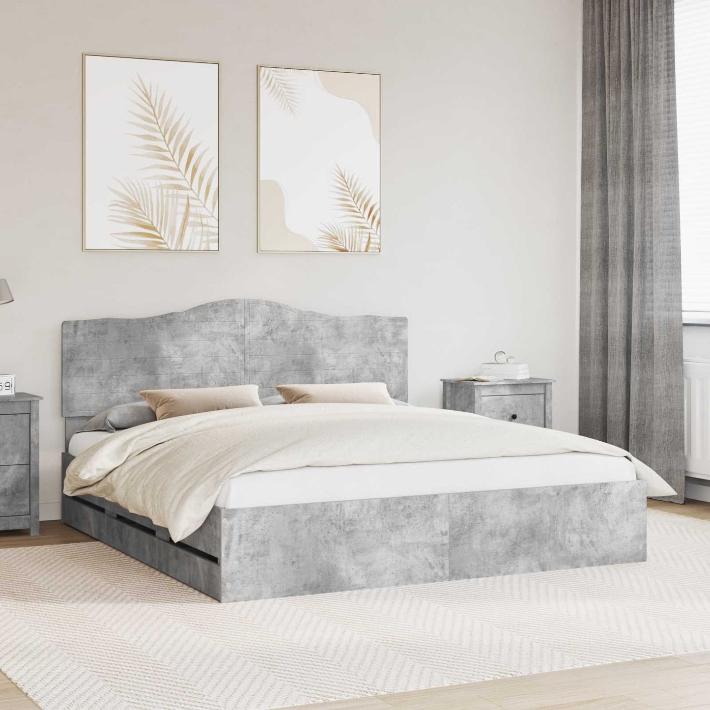 vidaXL Cadre de lit avec tête de lit Gris Ciment 180 x 200 cm Bois d'ingénierie