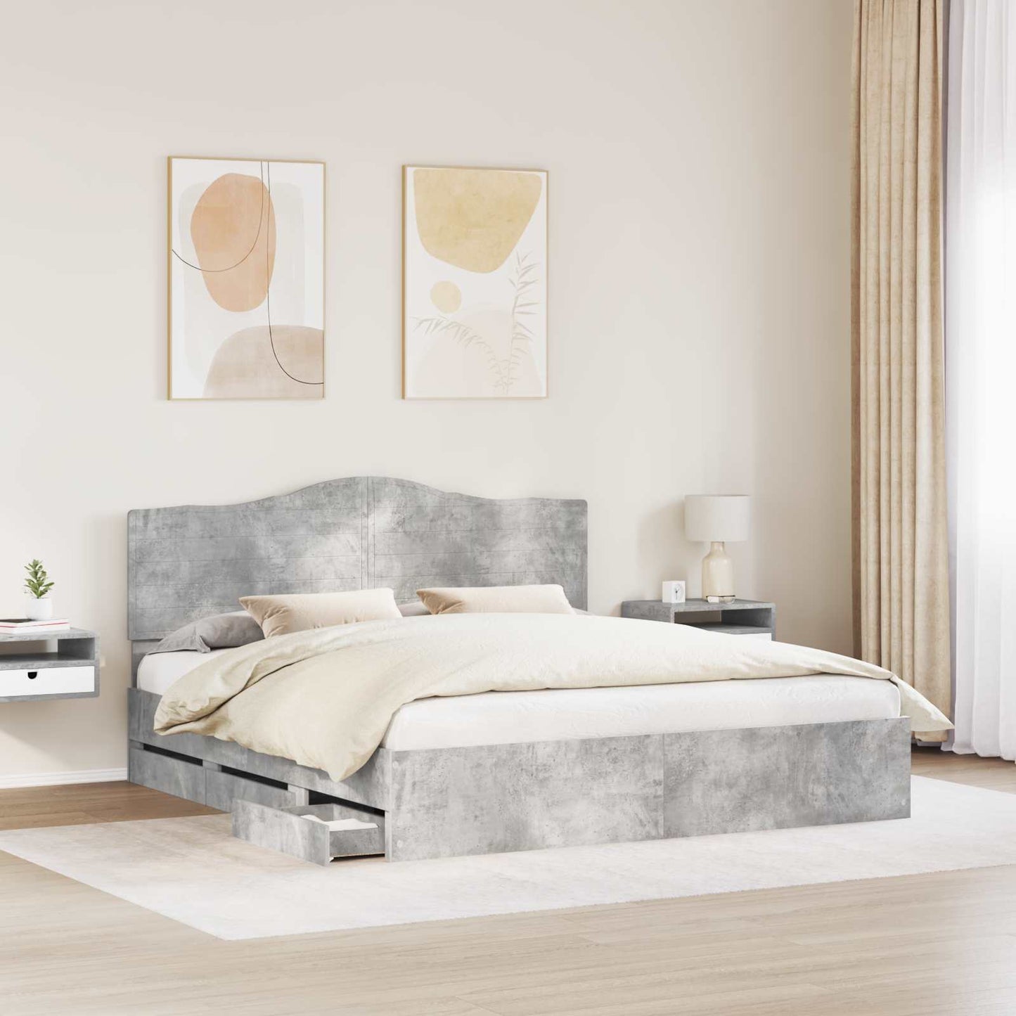 vidaXL Cadre de lit avec tête de lit Gris Ciment 180 x 200 cm Bois d'ingénierie