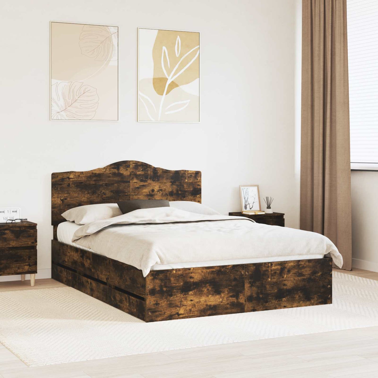 vidaXL Bettrahmen Geräucherte Eiche 160 x 200 cm Ingenieurs Holz