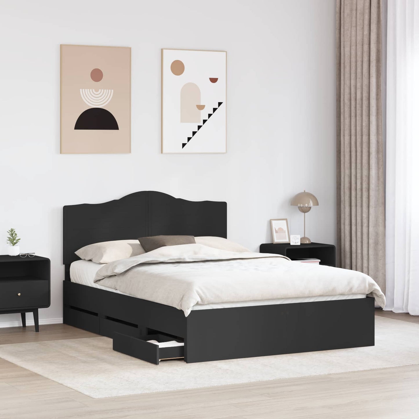 vidaXL Bettrahmen mit Schubladen Schwarz 150 x 200 cm Ingenieurs Holz