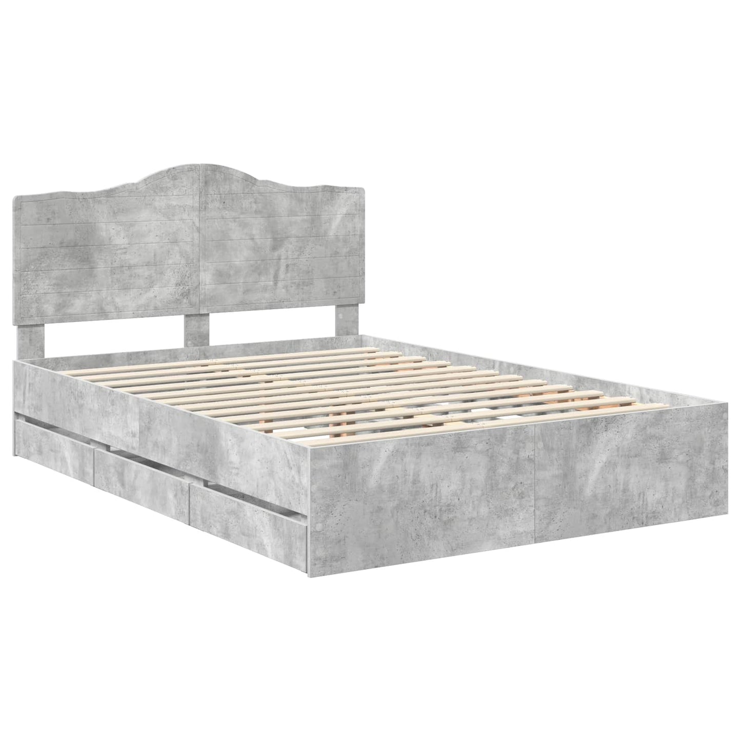 vidaXL Bettrahmen mit Kopfteil Beton Grau 150 x 200 cm Ingenieurs Holz