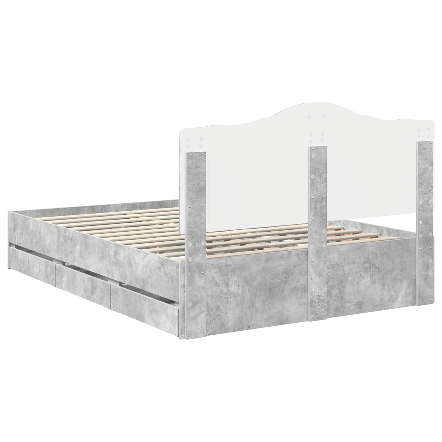 vidaXL Bettrahmen mit Kopfteil Beton Grau 150 x 200 cm Ingenieurs Holz