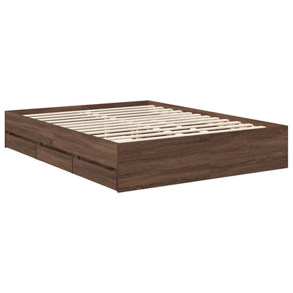 vidaXL Bettrahmen Braun Eichen-Optik 150 x 200 cm Ingenieurs Holz