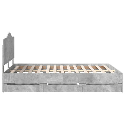 vidaXL Bettrahmen mit Kopfteil Beton Grau 140 x 190 cm Ingenieurs Holz