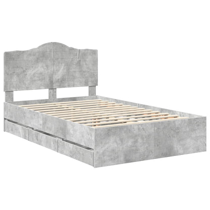 vidaXL Bettrahmen mit Kopfteil Beton Grau 135 x 190 cm Ingenieurs Holz