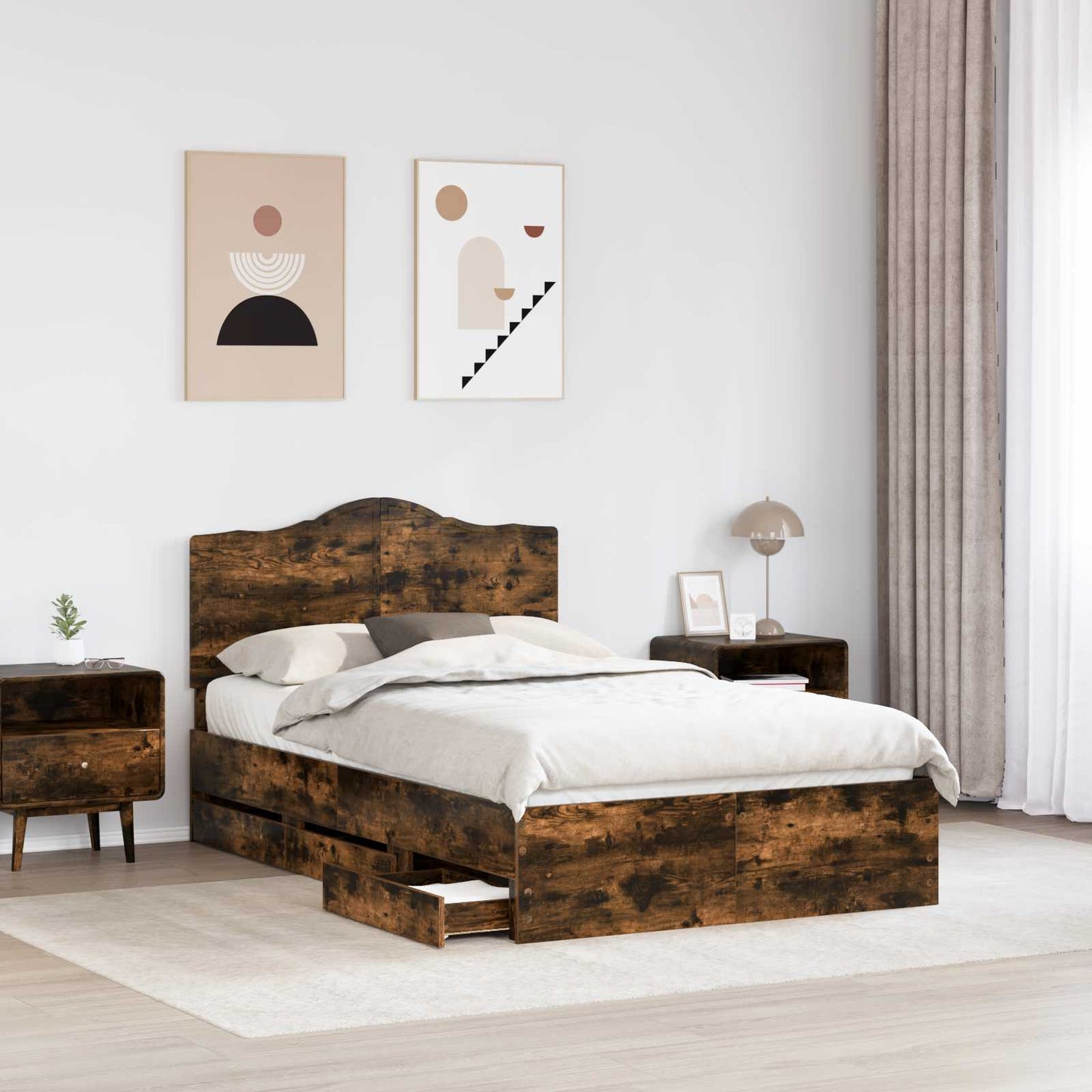 vidaXL Bettrahmen Geräucherte Eiche 120 x 190 cm Ingenieurs Holz