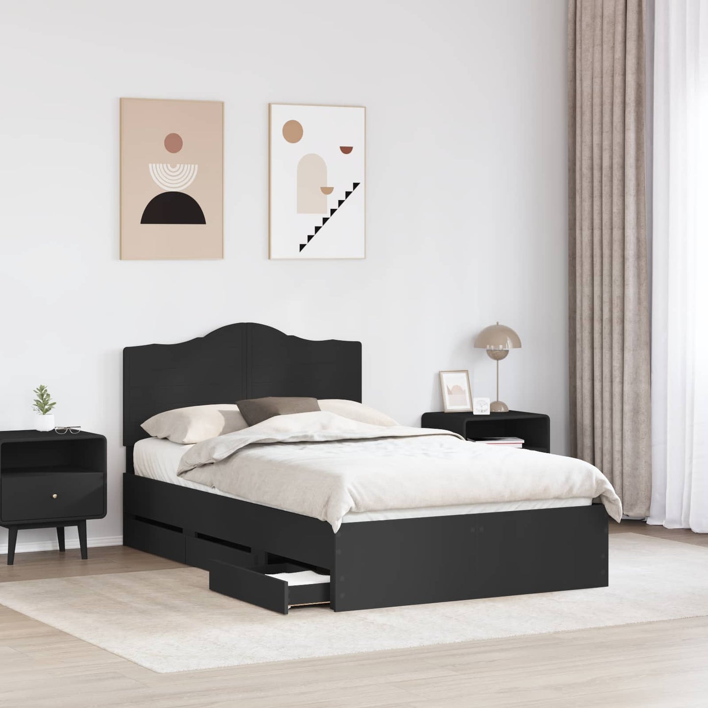 vidaXL Bettrahmen mit Schubladen Schwarz 120 x 200 cm Ingenieurs Holz